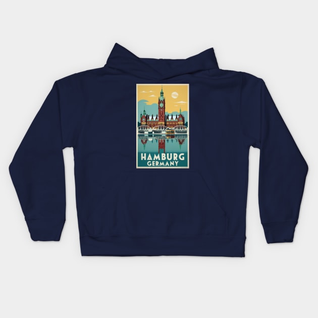 A Vintage Travel Art of Hamburg - Germany Kids Hoodie by goodoldvintage